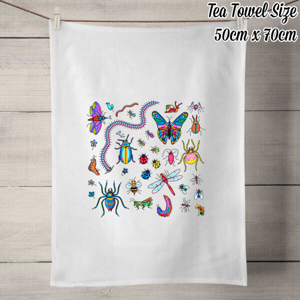 Creepy Crawly - 50% Linen Tea Towel - White Thumbnail