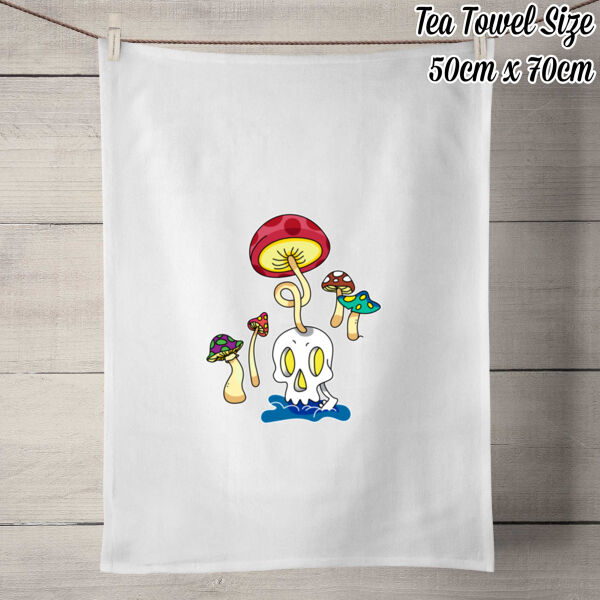 Skull Shroom - 100% Linen Tea Towel - Off White Thumbnail
