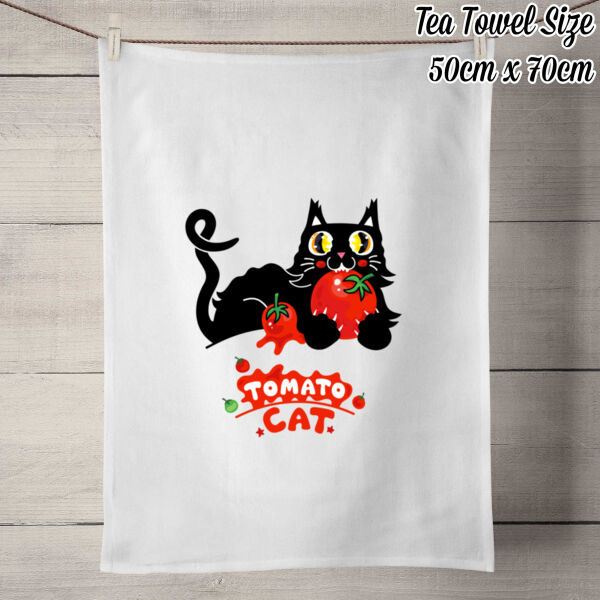 Tomato Cat - 100% Linen Tea Towel - Off White Thumbnail