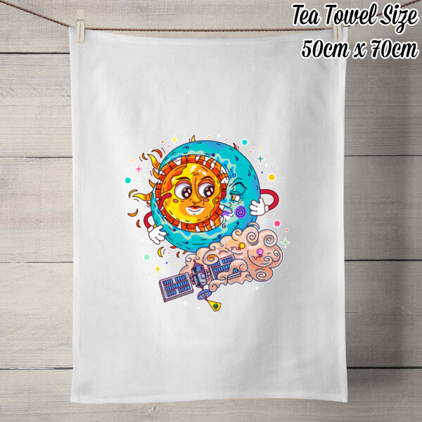 Sun & Moon - 50% Linen Tea Towel - White Thumbnail