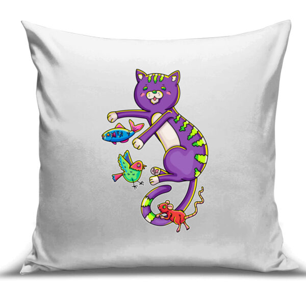 Purple Cat & Friends - Cushion Cover - 100% Linen Thumbnail