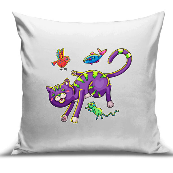 Purple Cat & Friends V2 - Cushion Cover - 100% Linen Thumbnail