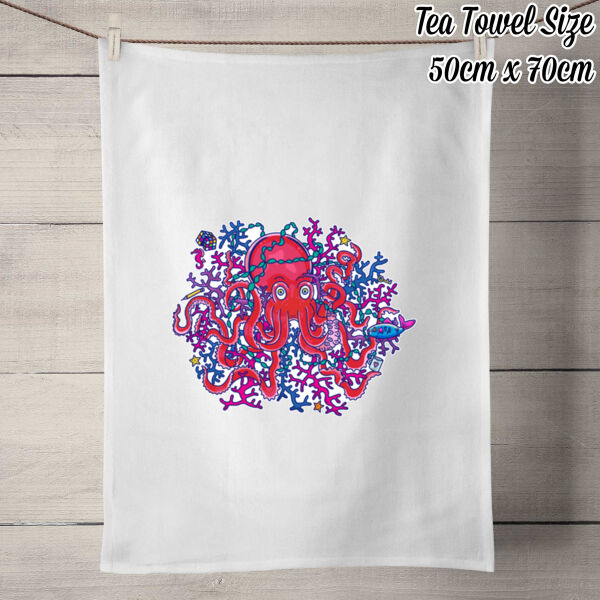 Tangled Octopus - 100% Linen Tea Towel - Off White Thumbnail