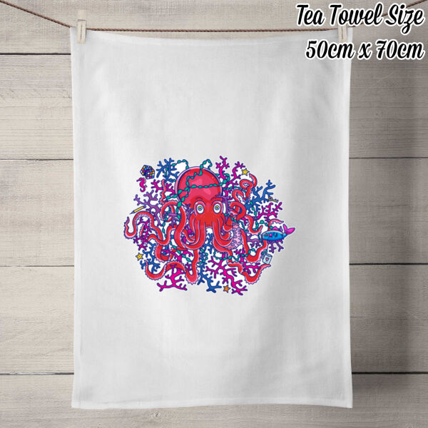 Tangled Octopus - 50% Linen Tea Towel - White Thumbnail