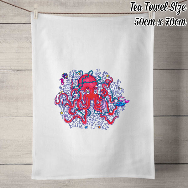 Tangled Octopus V2 - 100% Linen Tea Towel - Off White Thumbnail