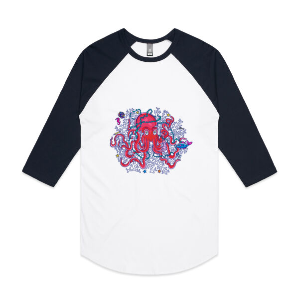 Tangled Octopus V2 - AS Colour - 3/4 Raglan Baseball Sleeve Tee Thumbnail