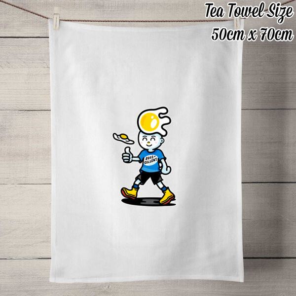Eggscellent Mascot - 50% Linen Tea Towel - White Thumbnail