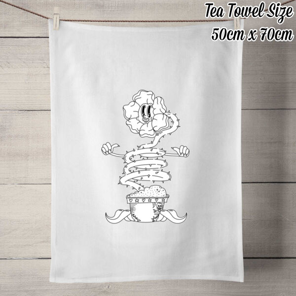 Happy Sentient Flower - 100% Linen Tea Towel - Off White Thumbnail