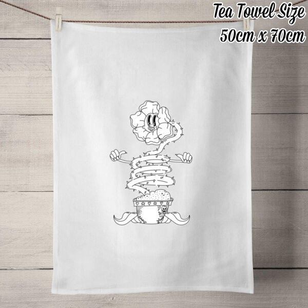 Happy Sentient Flower - 50% Linen Tea Towel - White Thumbnail