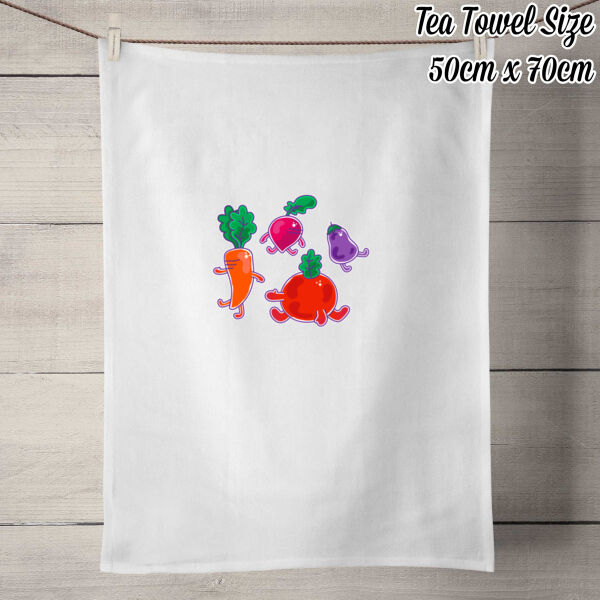 Veggie Critters - 100% Linen Tea Towel - Off White Thumbnail