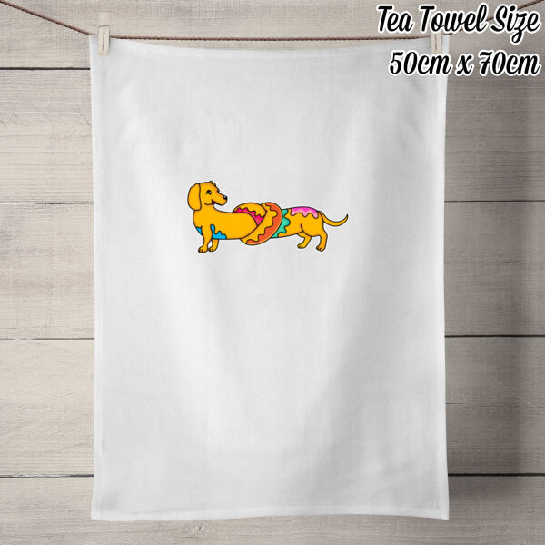 Sausage Dog - Pretzel V2 - 100% Linen Tea Towel - Off White Thumbnail