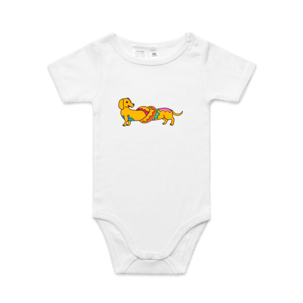 Sausage Dog - Pretzel V2 - AS Colour - Baby 'Mini-me' Onesie Romper Thumbnail
