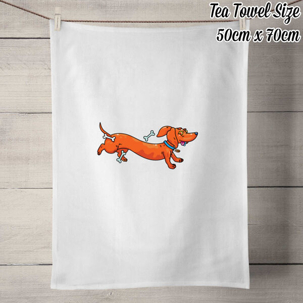 Sausage Dog - Stretchy V2 - 100% Linen Tea Towel - Off White Thumbnail
