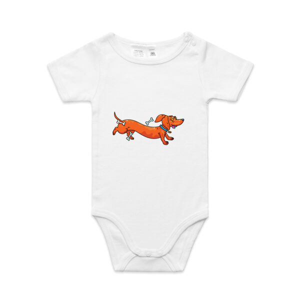Sausage Dog - Stretchy V2 - AS Colour - Baby 'Mini-me' Onesie Romper Thumbnail