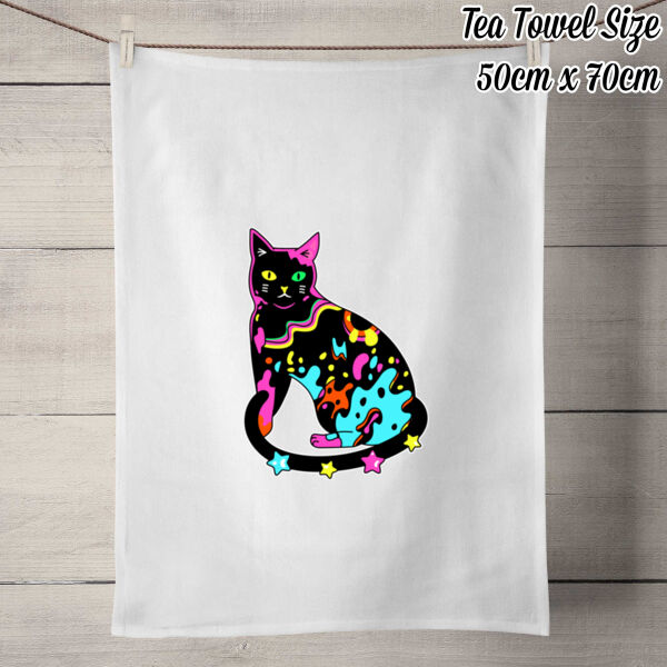 Neon Meow - 100% Linen Tea Towel - Off White Thumbnail