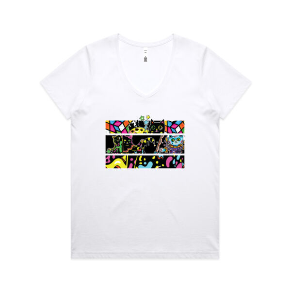 Fluro Cat Universe - AS Colour - Women's Maple V Neck Tee Thumbnail