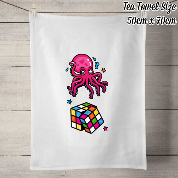 Octo Cube - 100% Linen Tea Towel - Off White Thumbnail