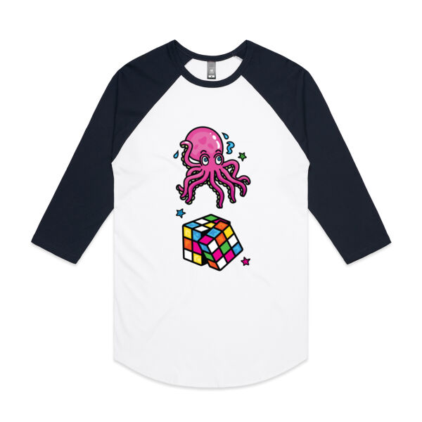 Octo Cube - Pink - AS Colour - 3/4 Raglan Baseball Sleeve Tee Thumbnail