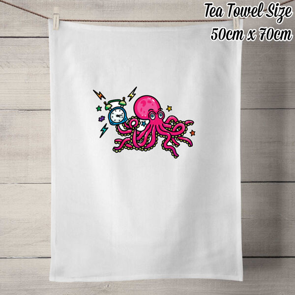 Clock-topus - 50% Linen Tea Towel - White Thumbnail