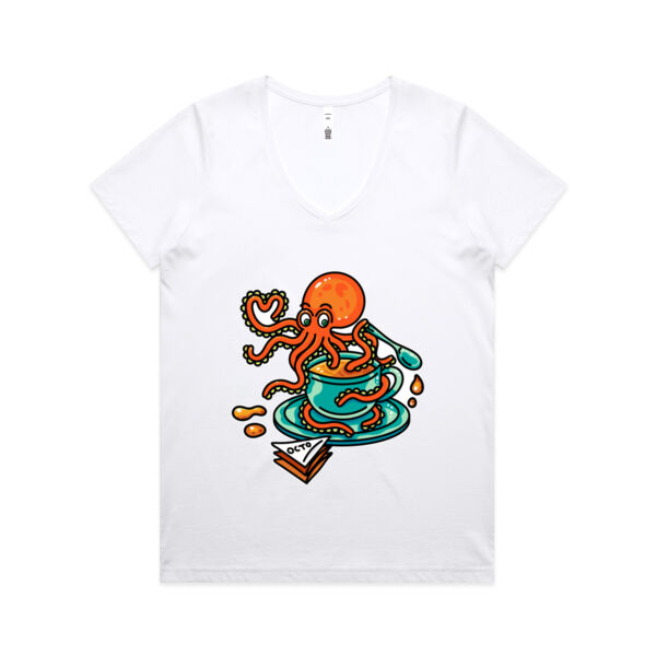 Octopied with Tea - V2 - AS Colour - Women's Maple V Neck Tee Thumbnail