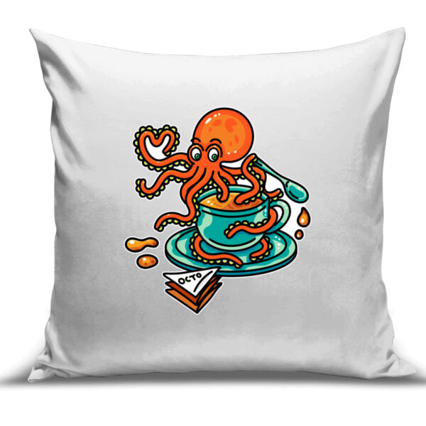 Octopied with Tea - V2 - Cushion Cover - 100% Linen Thumbnail