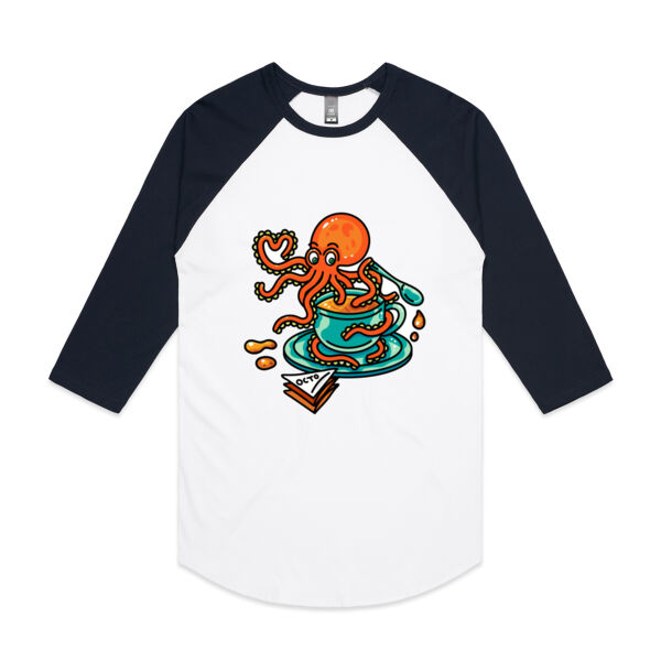 Octopied with Tea - V2 - AS Colour - 3/4 Raglan Baseball Sleeve Tee Thumbnail