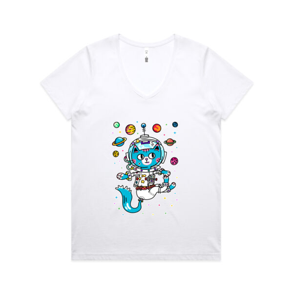 Space Cat V1 - AS Colour - Women's Maple V Neck Tee Thumbnail