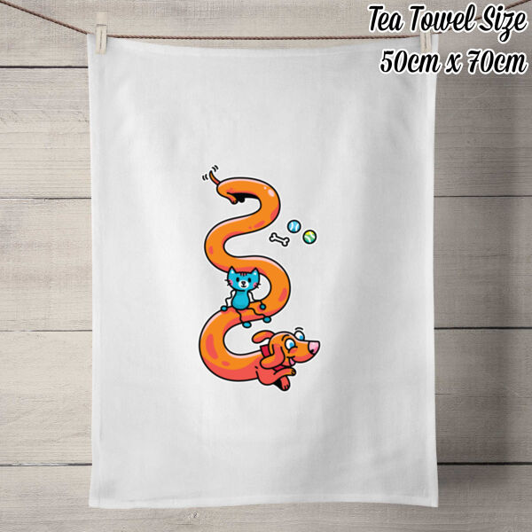 Stretch Puppy - 50% Linen Tea Towel - White Thumbnail