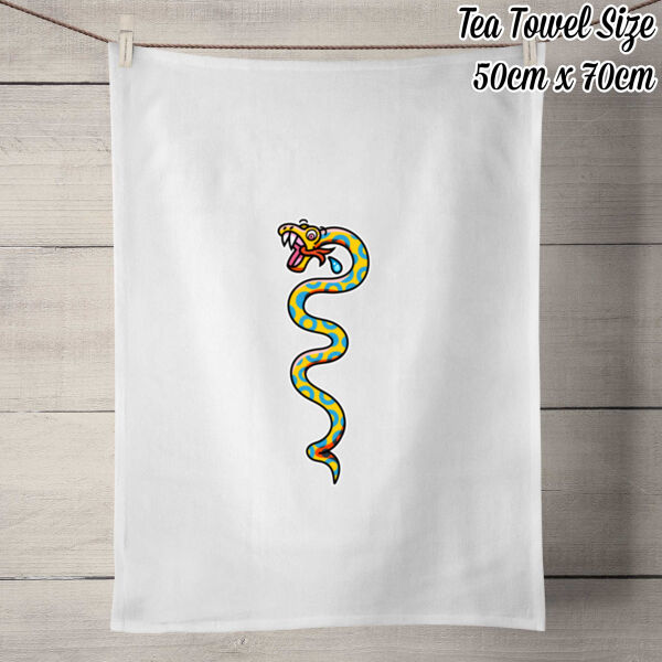 Slippery Snake V1 - 100% Linen Tea Towel - Off White Thumbnail