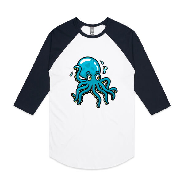 Octo in Blue - AS Colour - 3/4 Raglan Baseball Sleeve Tee Thumbnail
