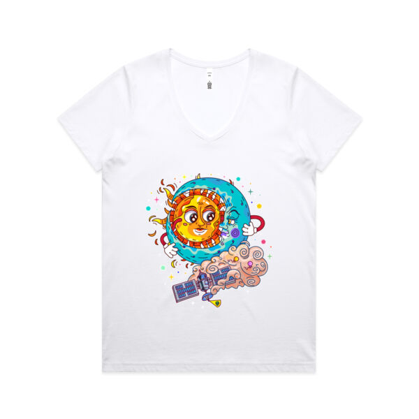 Sun & Moon Embrace - AS Colour - Women's Maple V Neck Tee Thumbnail