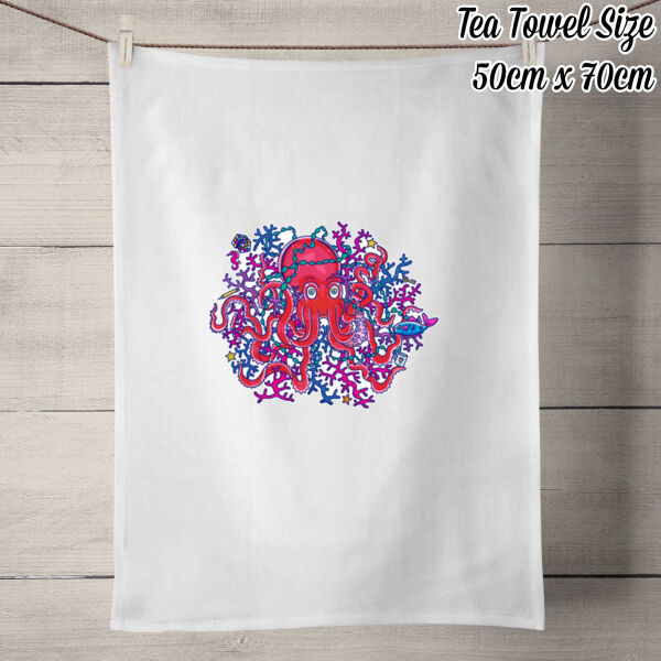 Tangled Octopus - 100% Linen Tea Towel - Off White Thumbnail