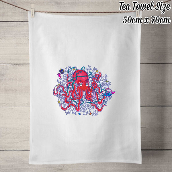 Tangled Octopus V2 - 100% Linen Tea Towel - Off White Thumbnail