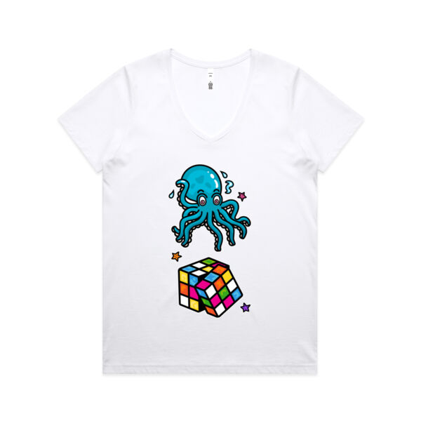Octo Cube - Blue - AS Colour - Women's Maple V Neck Tee Thumbnail