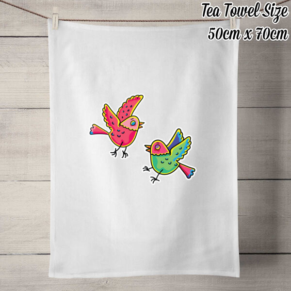 Bashful Birds - 50% Linen Tea Towel - White Thumbnail