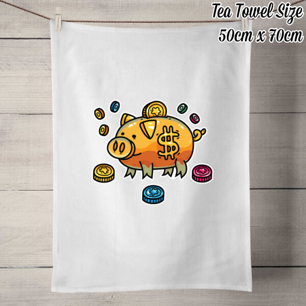 This Little Piggy Bank - 50% Linen Tea Towel - White Thumbnail