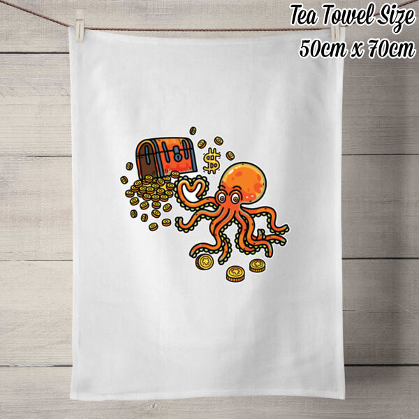 Octo Treasure Trove - 50% Linen Tea Towel - White Thumbnail