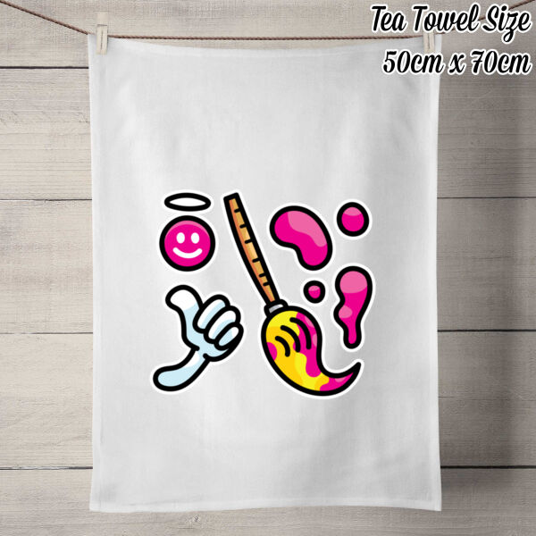 Brush with Happiness - 50% Linen Tea Towel - White Thumbnail