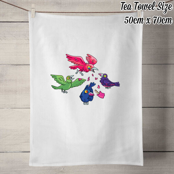 Hungry Crows - V2 - 50% Linen Tea Towel - White Thumbnail