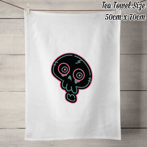 Neon Skelly - 50% Linen Tea Towel - White Thumbnail