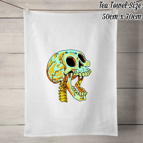 Screaming Skull V1 - 100% Linen Tea Towel - Off White Thumbnail