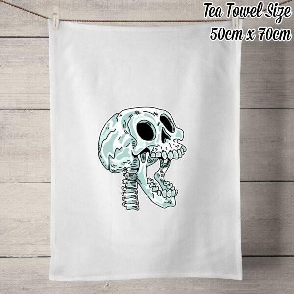 Screaming Skull V2 - 50% Linen Tea Towel - White Thumbnail