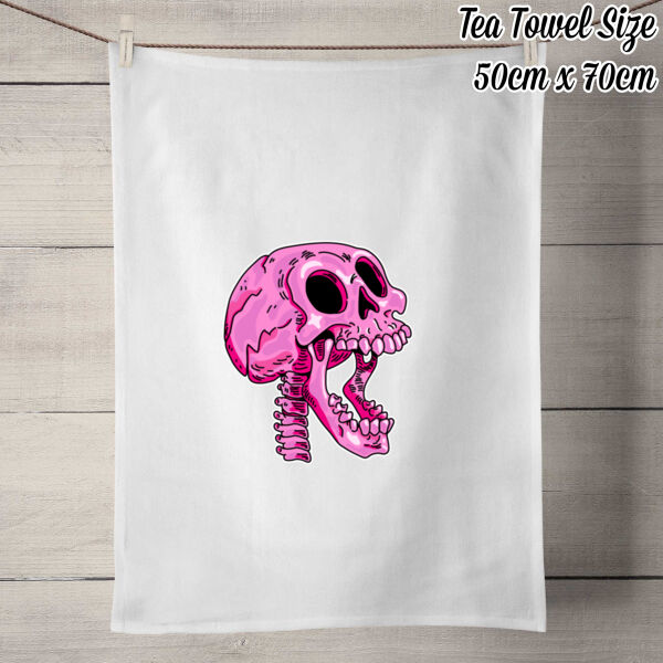 Screaming Skull V3 - 100% Linen Tea Towel - Off White Thumbnail