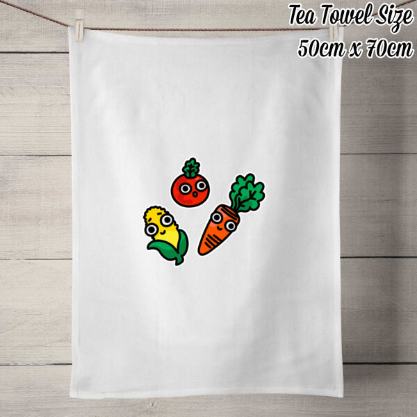 Eat me! - Veggie - 50% Linen Tea Towel - White Thumbnail