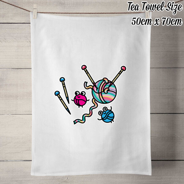 Knitter Critter - 100% Linen Tea Towel - Off White Thumbnail