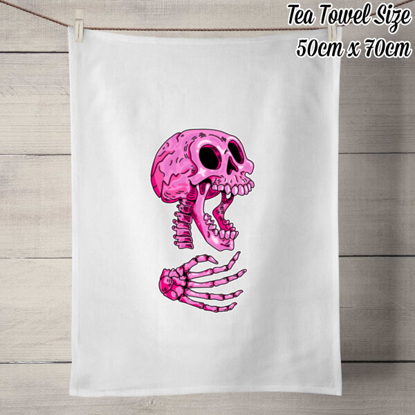 Give me a Hand, Skully - 50% Linen Tea Towel - White Thumbnail