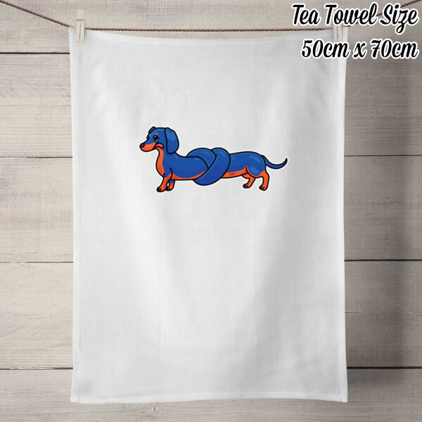 Sausage Dog - Pretzel Black & Tan - 100% Linen Tea Towel - Off White Thumbnail