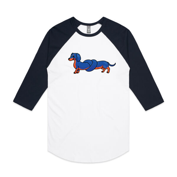 Sausage Dog - Pretzel Black & Tan - AS Colour - 3/4 Raglan Baseball Sleeve Tee Thumbnail