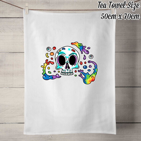 Skull Splash - 50% Linen Tea Towel - White Thumbnail