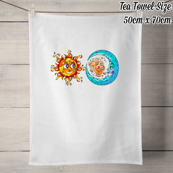 Sun & Moon - 100% Linen Tea Towel - Off White Thumbnail